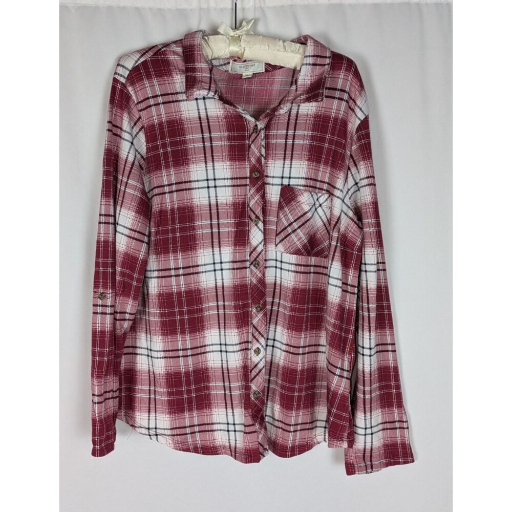 No Comment Red White Plaid Roll Tab Sleeve Button-Up Buttery Soft Shirt Size 2X